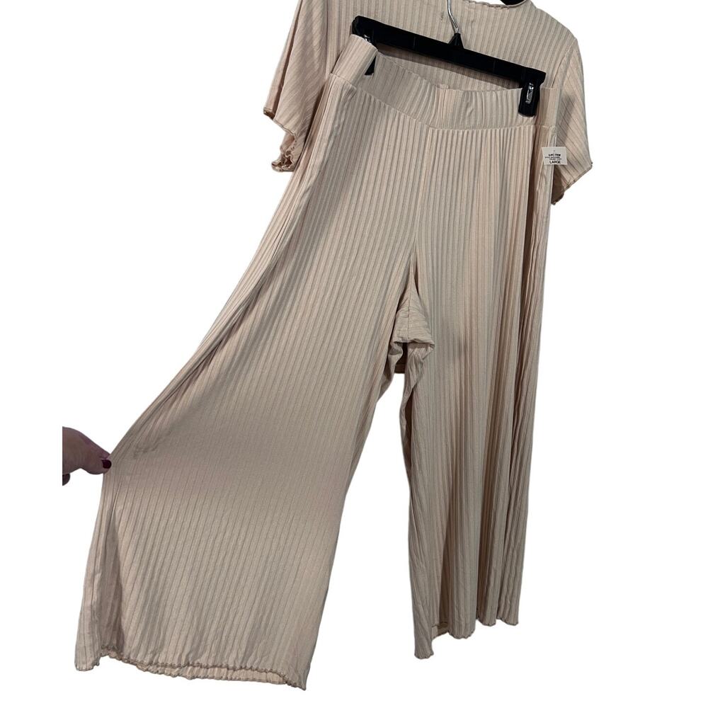 ALFANI WOMENS SIZE LARGE RIBBED CAPRI PAJAMA PANTS SET CREAM NEUTRAL NWT - Picture 10 of 14
